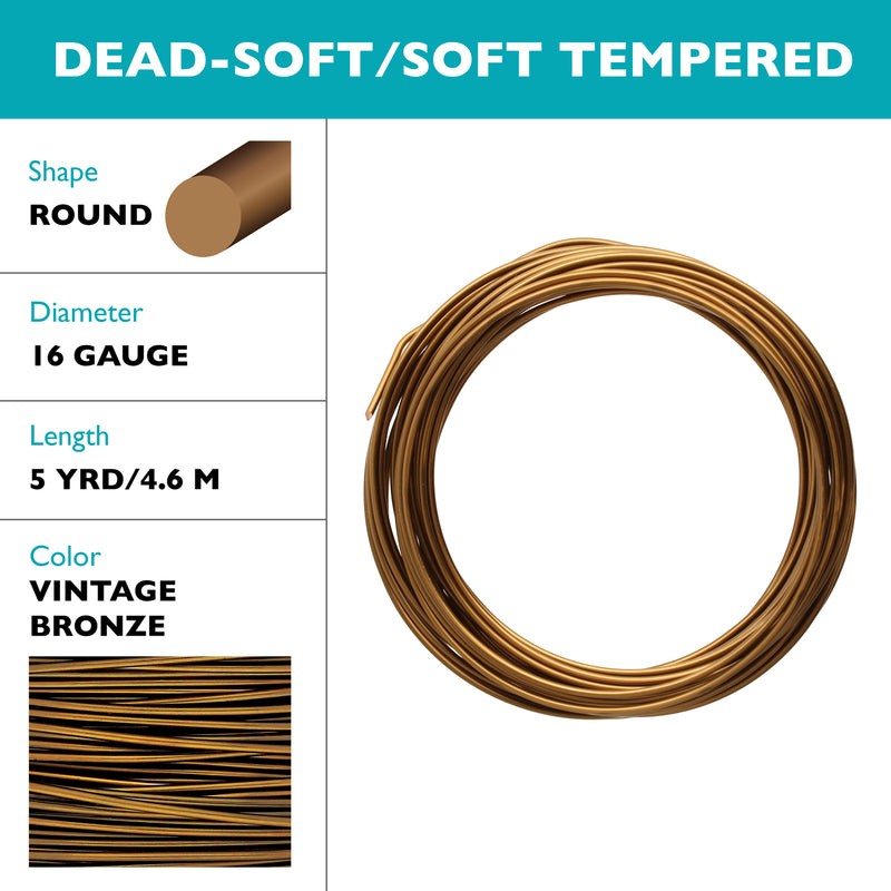 Vintage Bronze Craft Wire 16 Gauge Soft 1/2 Round