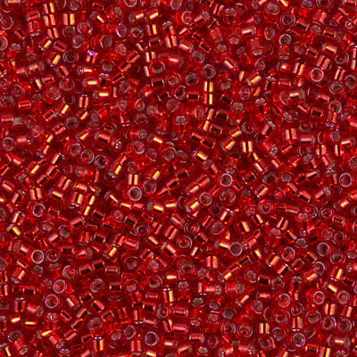 11/0, glass, 11/0 Silver Lined Red Delica Miyuki Seed Beads DB602