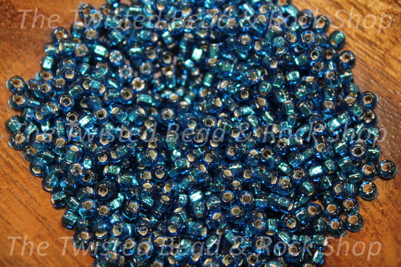 8/0 Silver Lined Deep Aqua Seed Beads