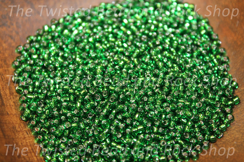 11/0 Silver Lined Green Seed Beads